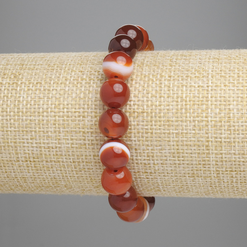 Náramek z achátu – hladké korálky, průměr 10 mm, délka 18 cm, elastický