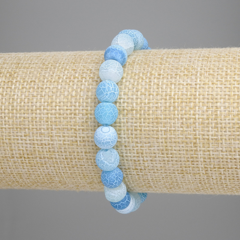 Náramek z modrého mrazivého achátu, hladká kulička, průměr 8 mm ±, délka 18 cm ±, elastický