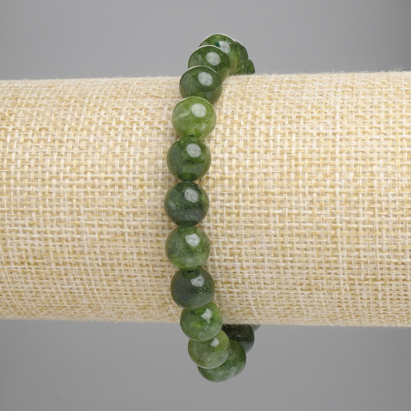 Náramek z jadeitu, hladké kuličky, průměr 8 mm ± (elastický), délka 18 cm+
