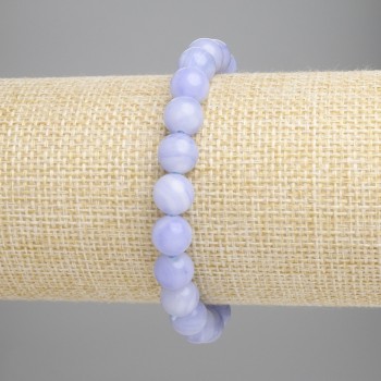 Náramek z modrého achátu, hladké korálky o průměru 8 mm ± (elastický), délka cca 18 cm