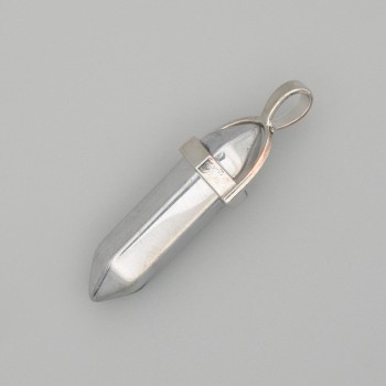 Přívěsek z hematitu, šestiúhelník, stříbrná barva, délka cca 4 cm