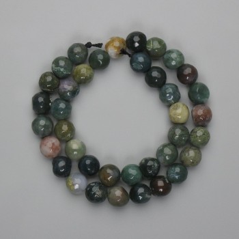 Zlevněno! Mechový achát – broušené korálky o průměru 9,5 mm, délka cca 37 cm, na niti