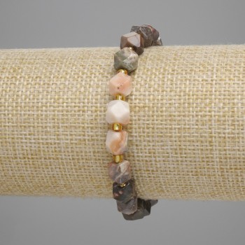 Náramek z krajinného jaspisu, víceúhelníkové korálky 7×7 mm, rokajl 3 mm, délka 18 cm, elastická šňůrka