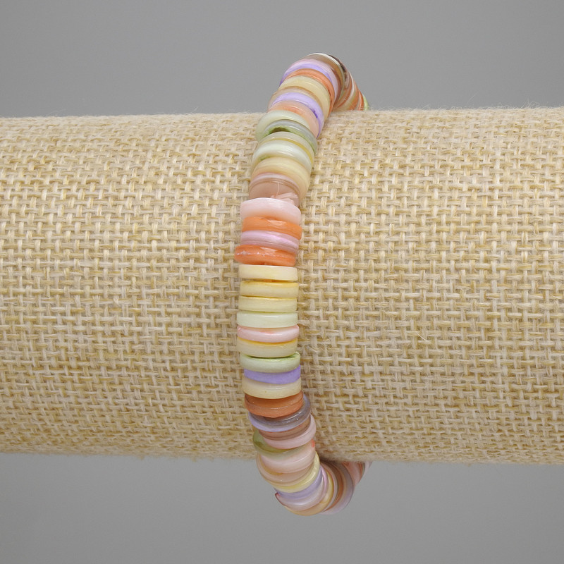 Náramek z mušlí Skafarka rondelových korálků, průměr 8×1,5–2 mm, délka 18 cm, elastická základna