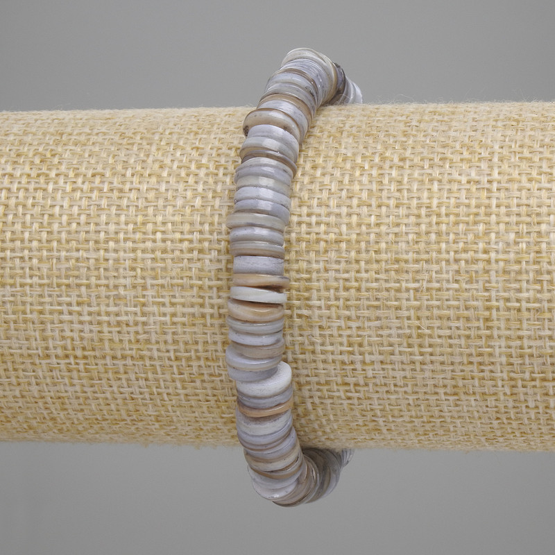 Náramek z mušlí Skafarka rondel, průměr 8×1,5 mm ±, délka 18 cm ± streč