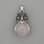 Кулон Сова Рожевий кварц сріблястий метал, діаметр 30х20мм+-, довжина 37мм+