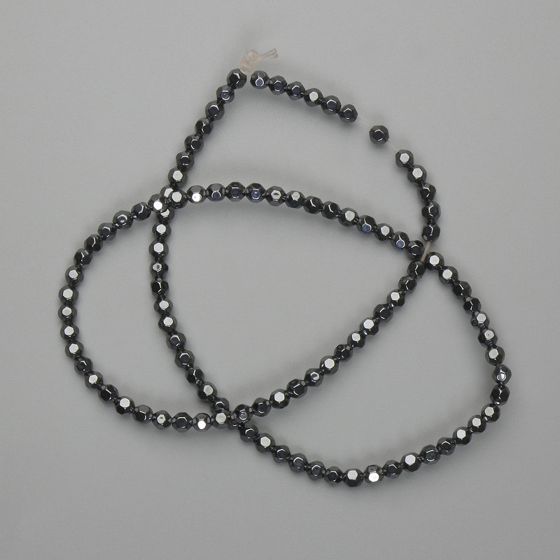 Hematitové broušené korálky kulovité 3,5×4 mm, délka cca 39 cm