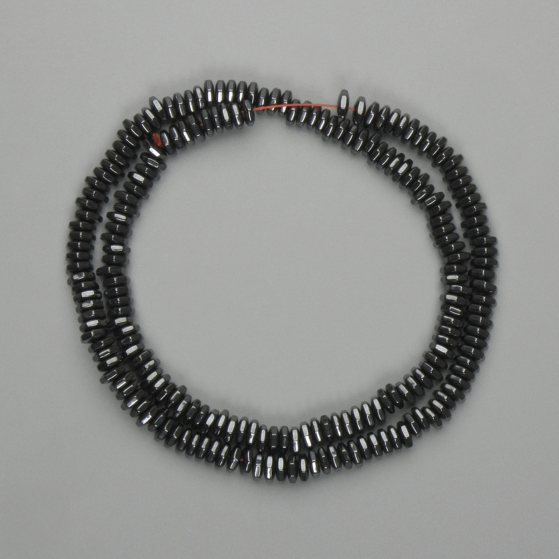 Korálky hematit brusované rondel 5×1,5 mm, délka 40 cm+