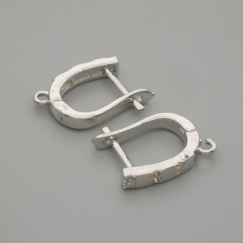 Háčky na náušnice s bílými krystaly, stříbrný kov, 15×3 mm ± pár