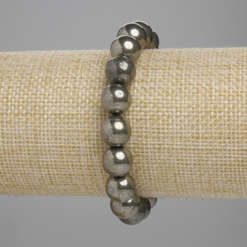 Náramek z pyritu, hladká kulička, průměr 10 mm ±, délka 18 cm ±, elastický