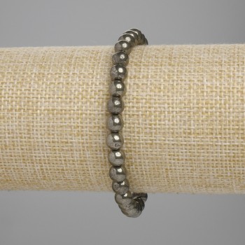 Náramek z pyritu, hladké korálky, průměr 6 mm ±, délka 18 cm ±, elastický