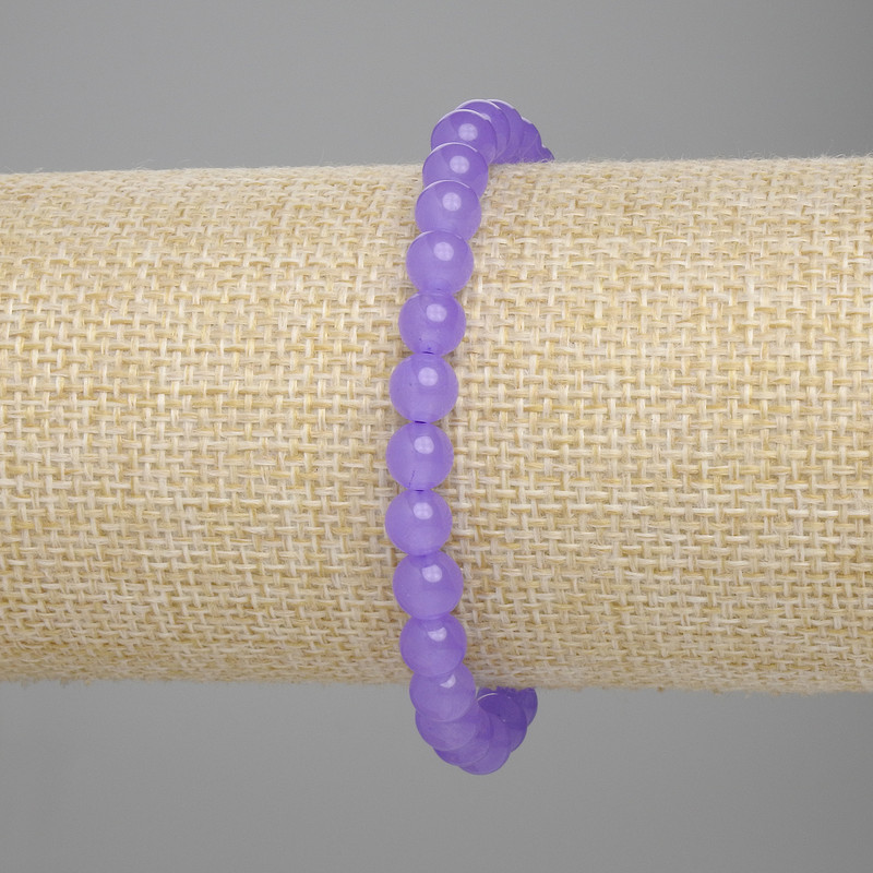 Náramek levandulový ametyst, hladké kuličky, průměr 6 mm ±, délka 18 cm ±, elastická šňůra