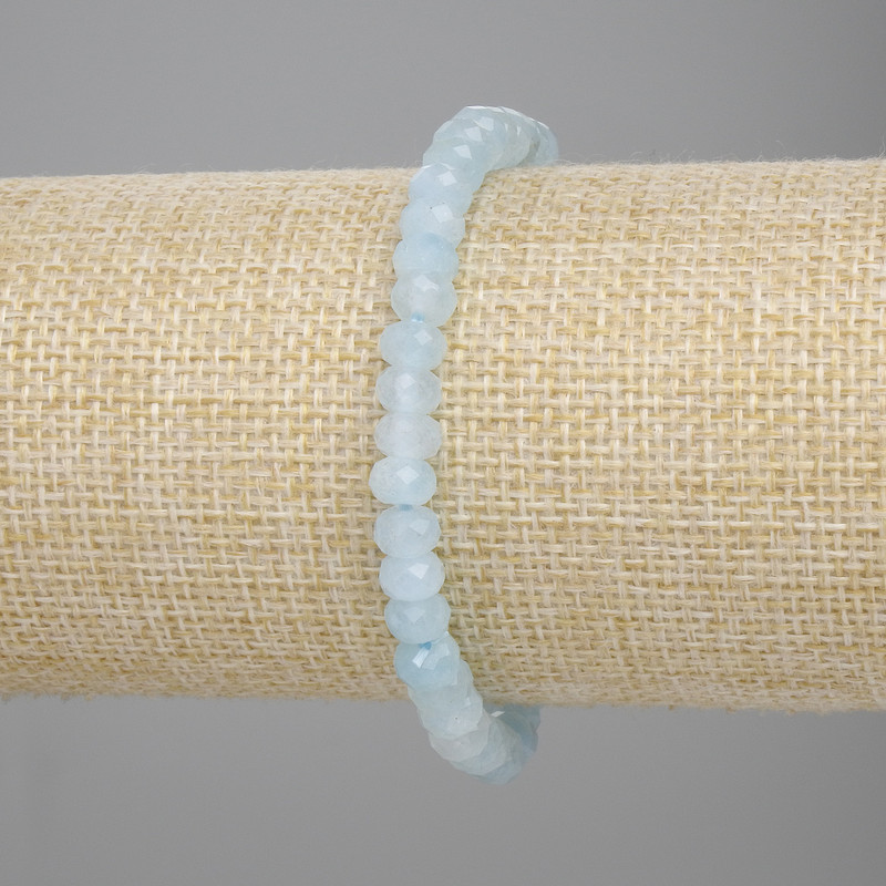 Náramek z akvamarínu, brusovaný rondel, průměr 6×4 mm, délka 18 cm, elastický