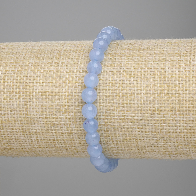 Náramek z akvamarínu – hladká kulička, průměr 6 mm ±, délka 18 cm ±, elastický (na gumičce)
