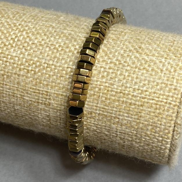 Náramek z hematitu, broušené rondely 6×2 mm, délka 18 cm, elastický