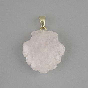 Přívěšek mušle z růžového křemene 22×22 mm, délka 30 mm