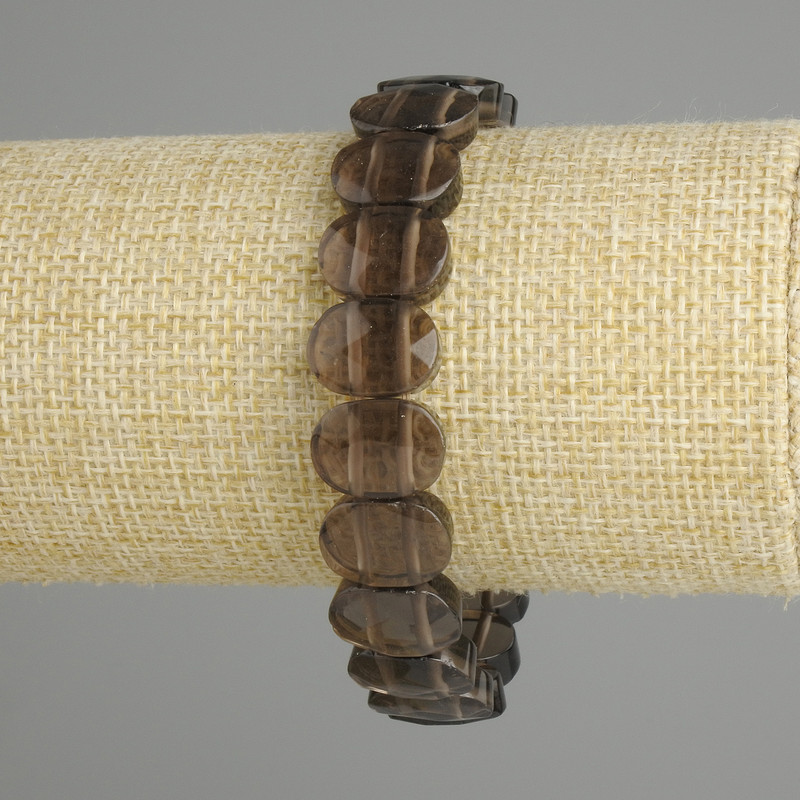 Náramek z dýmového topazu, granované články, průměr 14×10 mm ±, délka 18 cm ±, gumičkový