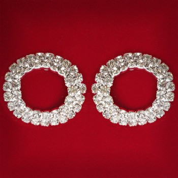 ( 25 мм ) Сережки жіночі білі стрази світлий метал весільні вечірні пусети кульчики ( пусети ) круглі бублик середні