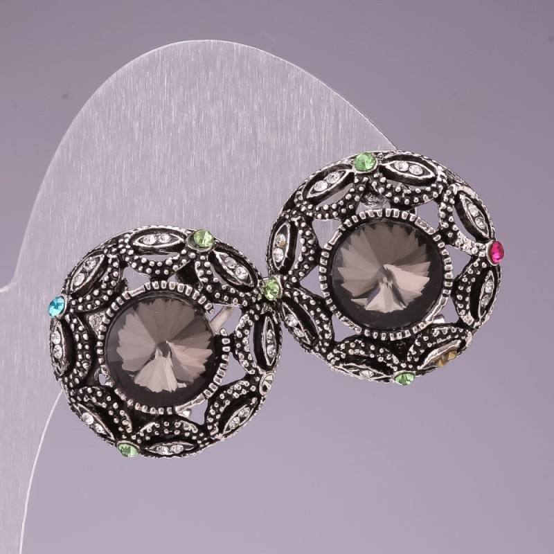 Náušnice 2 cm – duhový kruh se šedými krystaly