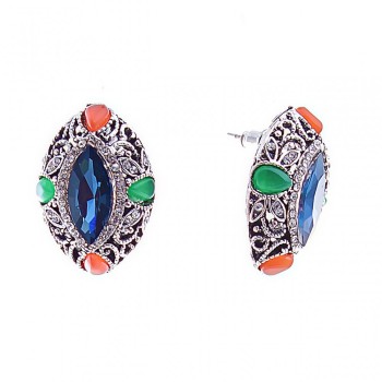 Náušnice pecky se modrými krystaly «markýz»