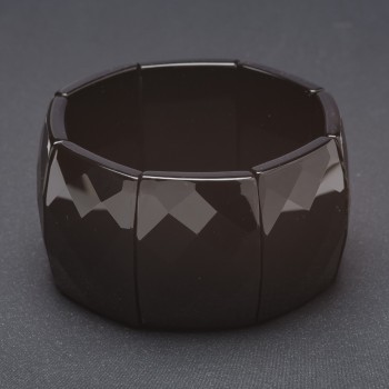 Náramek na gumičce Elite Černý achát, broušené obdélníkové články 30×40 mm
