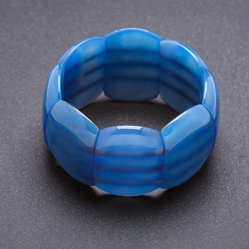 Náramek Elite achát světle modré barvy na gumičce, zaoblené články, 4×2, 8 cm