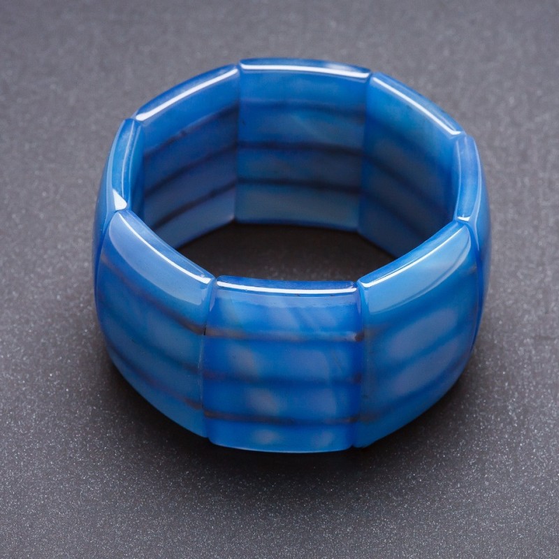 Náramek Elite achát modrý na gumičce, obdélníkové články 4×2, 8 cm