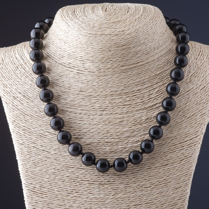 Náhrdelník ze slunečního obsidiánu, hladký korálek, průměr 12 mm, délka 48 cm