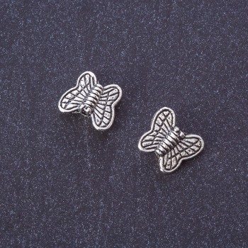 Korálka-vložka Motýl, kovová barva: stříbro, rozměr 10×9 mm, balení 20 g ± 40 ks