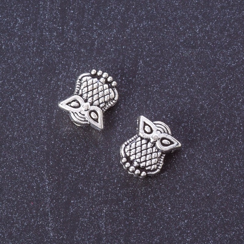 Korálková vložka – Sova, barva kovu 'stříbrná', d 10×9 mm, balení 20 g ± 30 ks