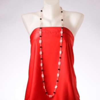 Náhrdelník dlouhý 'Souhvězdí Orióna' z růžového křemene, český křišťál, délka 120 cm