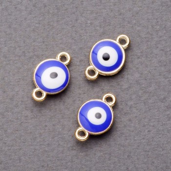 Konektor závěs Očko modrý smalt 10 mm, zlaté provedení, 4 ks