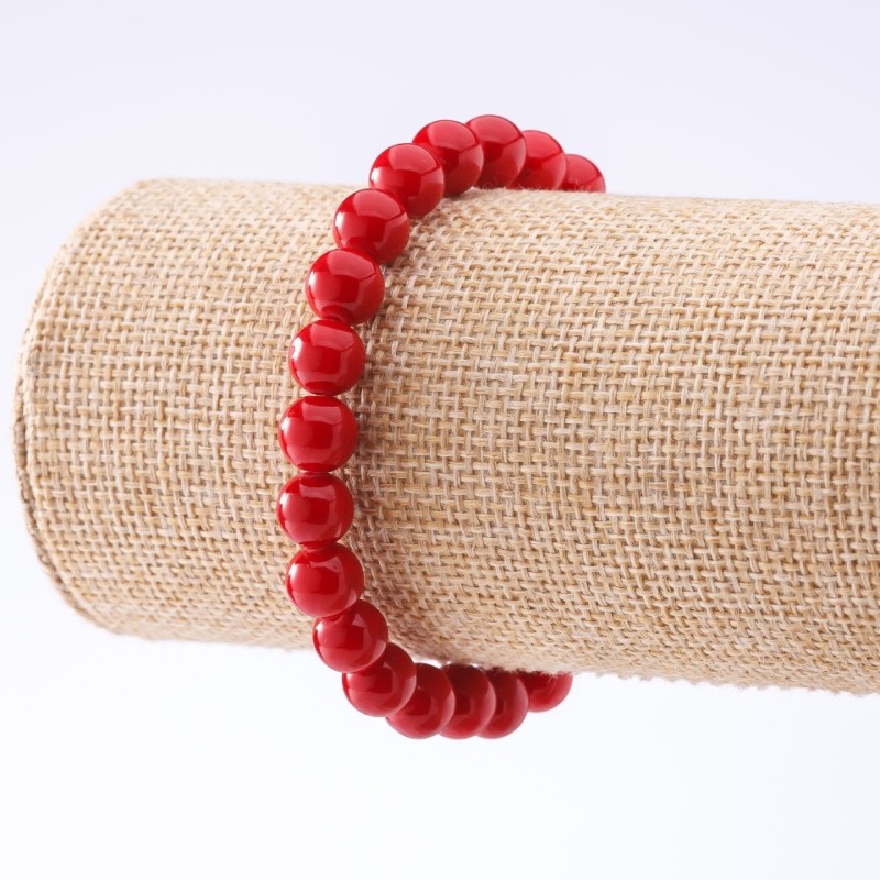 Náramek z korálu (lisovaný) na gumičce, průměr 8 mm, délka 18 cm