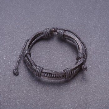 Браслет "Слідопит" чорна еко шкіра на затягуванні