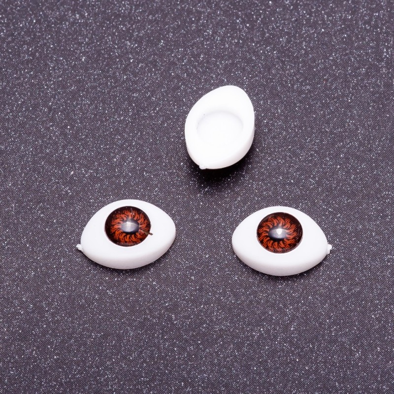 Kovové komponenty „Živé oči“ – pár, barva hnědá, zornice, průměr 6 mm, 8×12 mm, 50 párů
