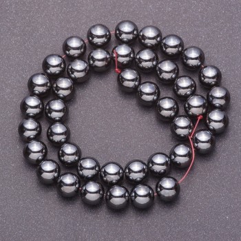 Korálky z přírodního hematitu na niti – hladké kuličky, průměr 10 mm, délka 38 cm