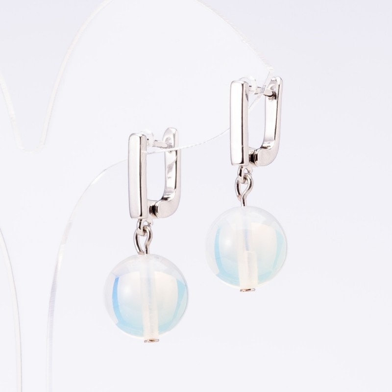 Náušnice 'Elegant' s měsíčním kamenem, průměr 12 mm, délka 3 cm