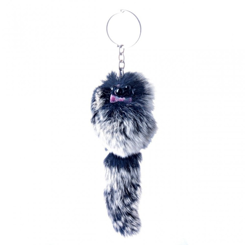 Přívěšek-bubon na gumičce z pravé kožešiny, kožešinový motiv, 15 cm