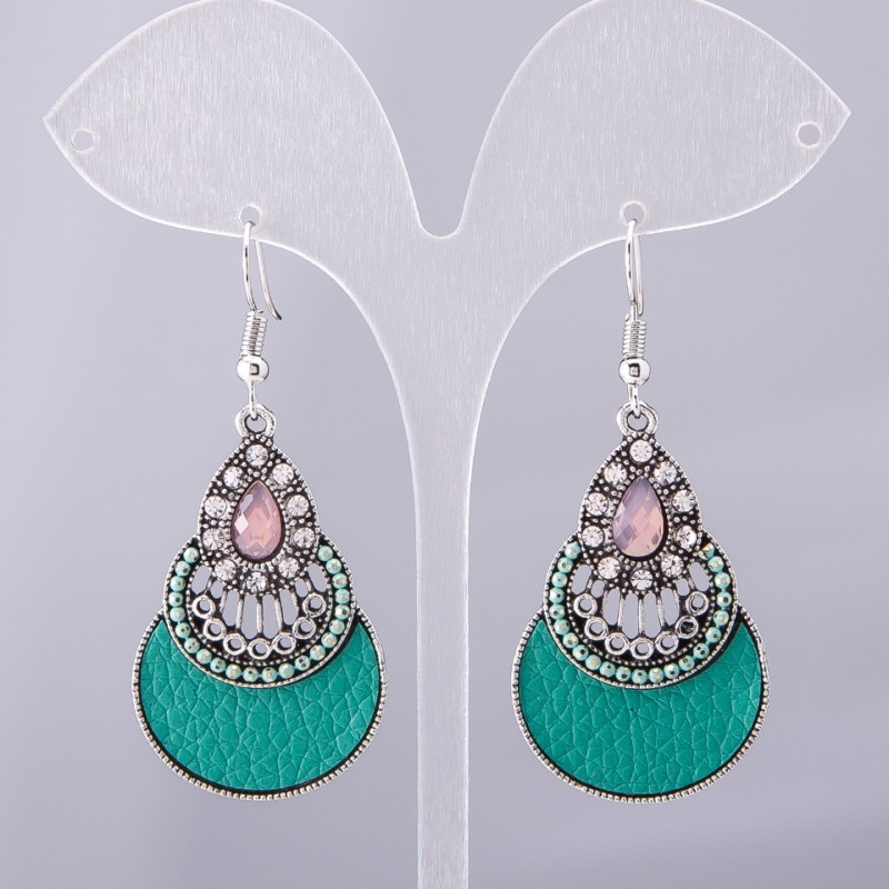 Náušnice „Kapka“ série ručně vyráběná zelené, d-40×25 mm, délka 5,5 cm