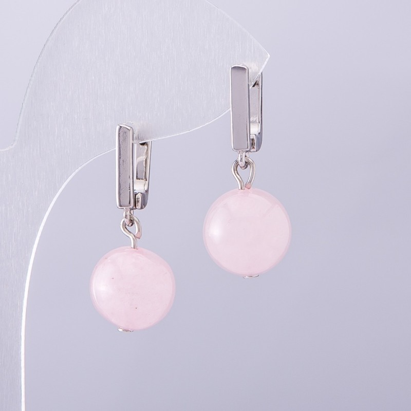 Náušnice «Elegant» z růžového křemene, průměr 12 mm