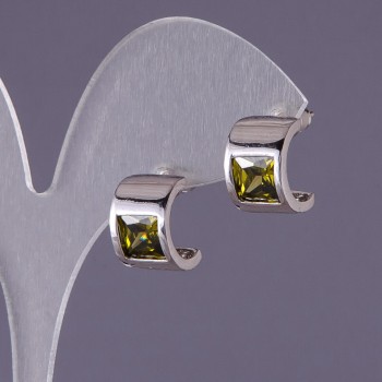 Сережки з зеленими кристалами 13х9мм