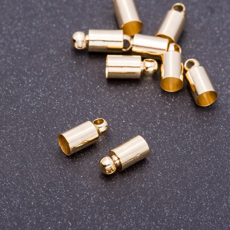 Koncovka, zlatá, průměr 4 mm, délka 9 mm, otvor 5 mm, 2 ks