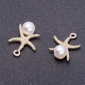 Závěsná součástka «Mořská hvězda» citronové stříbro, průměr 16 mm, délka 2 mm, otvor 5 mm, 7 ks