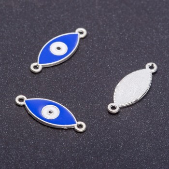 Konektor šperková součástka «Oko Egypta» stříbro, průměr 9 mm, délka 5 mm, s otvory, balení 6 ks