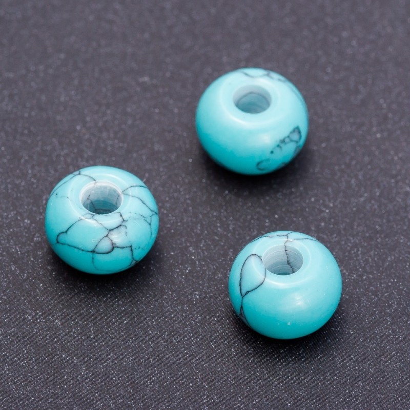 Korálek Pandora tyrkysový 14×10 mm, průměr díry 5 mm