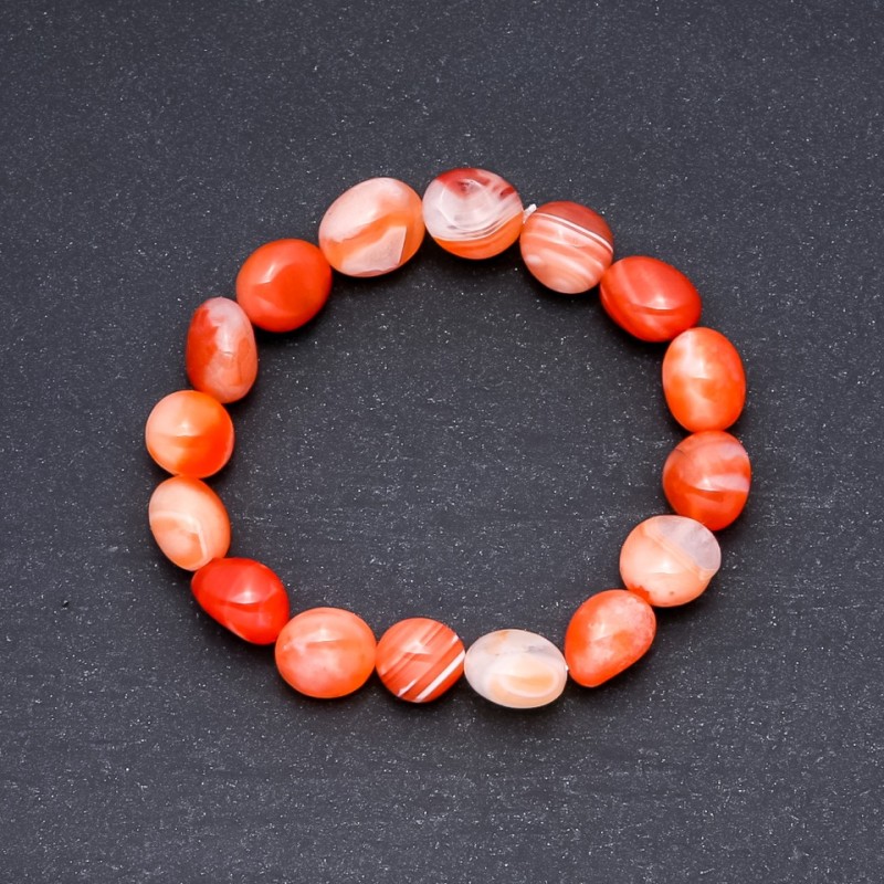 Náramek z oranžového achátu, facetovaný, rozměr 10×12 mm, na gumičce