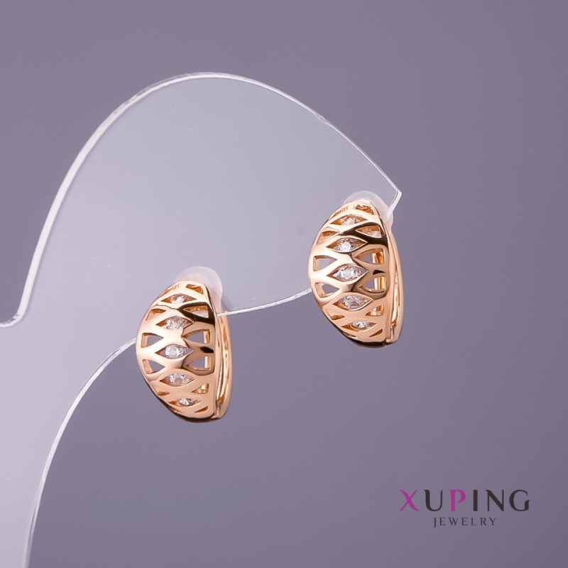 Náušnice Xuping s bílými štrasovými kamínky, průměr 8 mm, délka 13 mm, 18K pozlacení