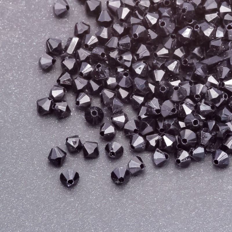 Černá plastová bikónová korálka 4×4 mm, balení 70 g (± 2500 ks)