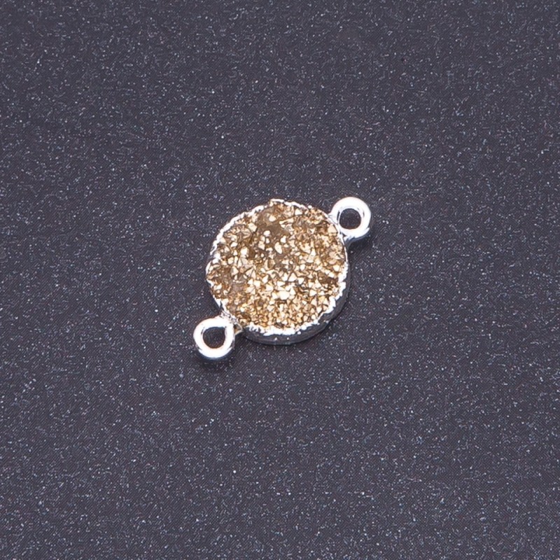 Konektor zlatý Drúza, akryl, stříbro, průměr 14 mm, tloušťka 3 mm