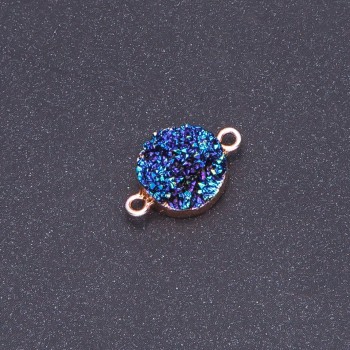 Конектор синя "космос" "Друза" акрил "золото", діаметр 14мм L3мм